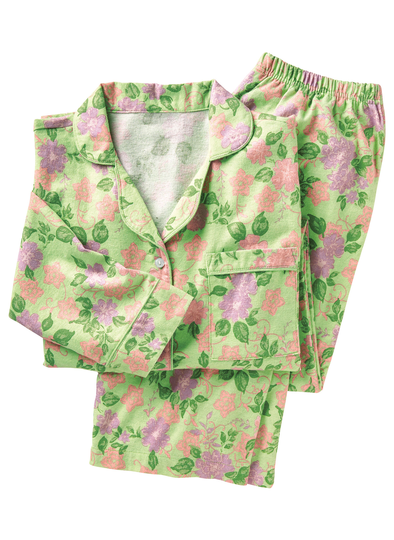 AmeriMark Womens Flannel Pajama Two Piece Set PJ Sleepwear with Button