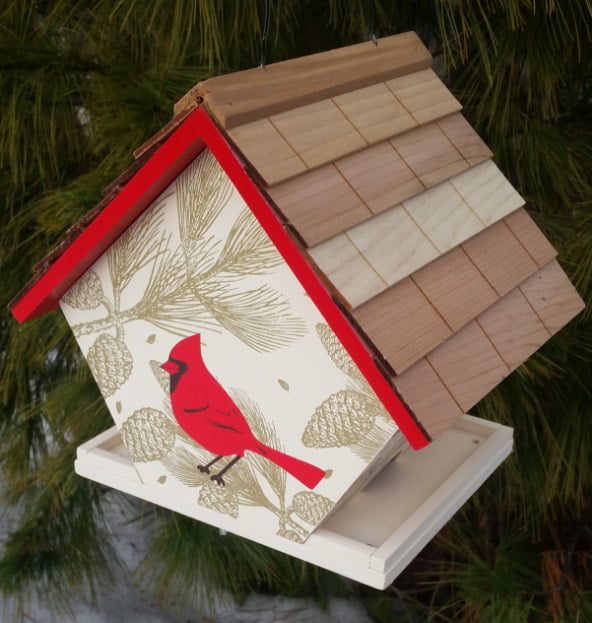 Cardinal Shape; Red Pole Birdfeeder Garden Padio Porch Bird Erva Finial 