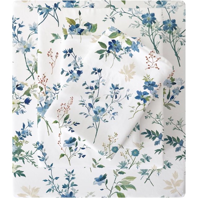 Floral Queen Sheets Soft Breathable Microfiber Vintage Printed Bed Sheet Set Deep Pocket Fitted Sheet Included Flower Pattern