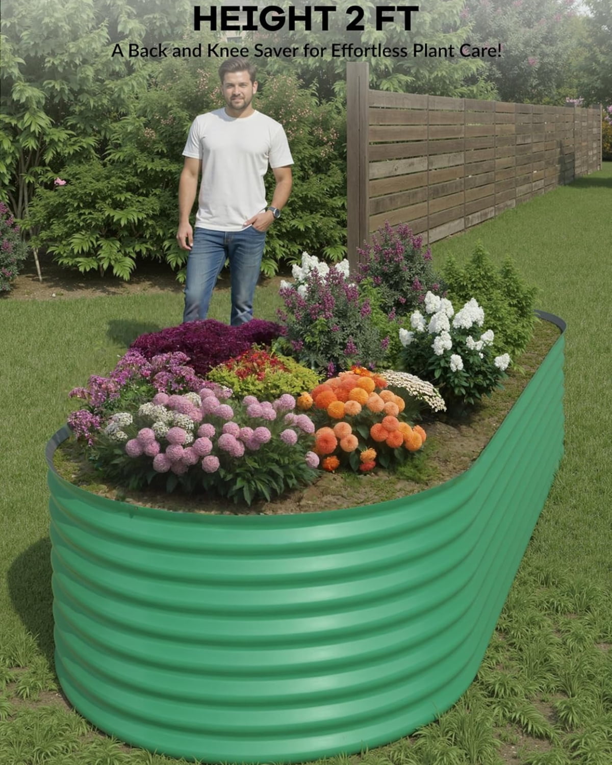Aoile Raised Garden Bed Outdoor, 4x8x2 Ft Large Metal Planter Box for Vegetables, Fruits, Flower, Green