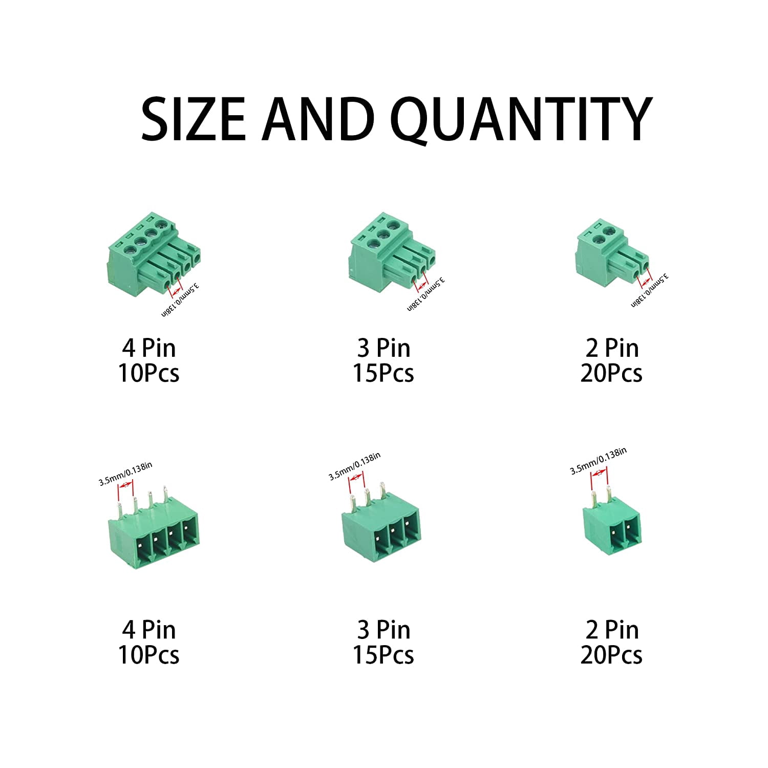 45 pieces of 3.5 pitch mounting screw terminal block connector kit, 234 terminals 3008 suitable for 28-16 cable