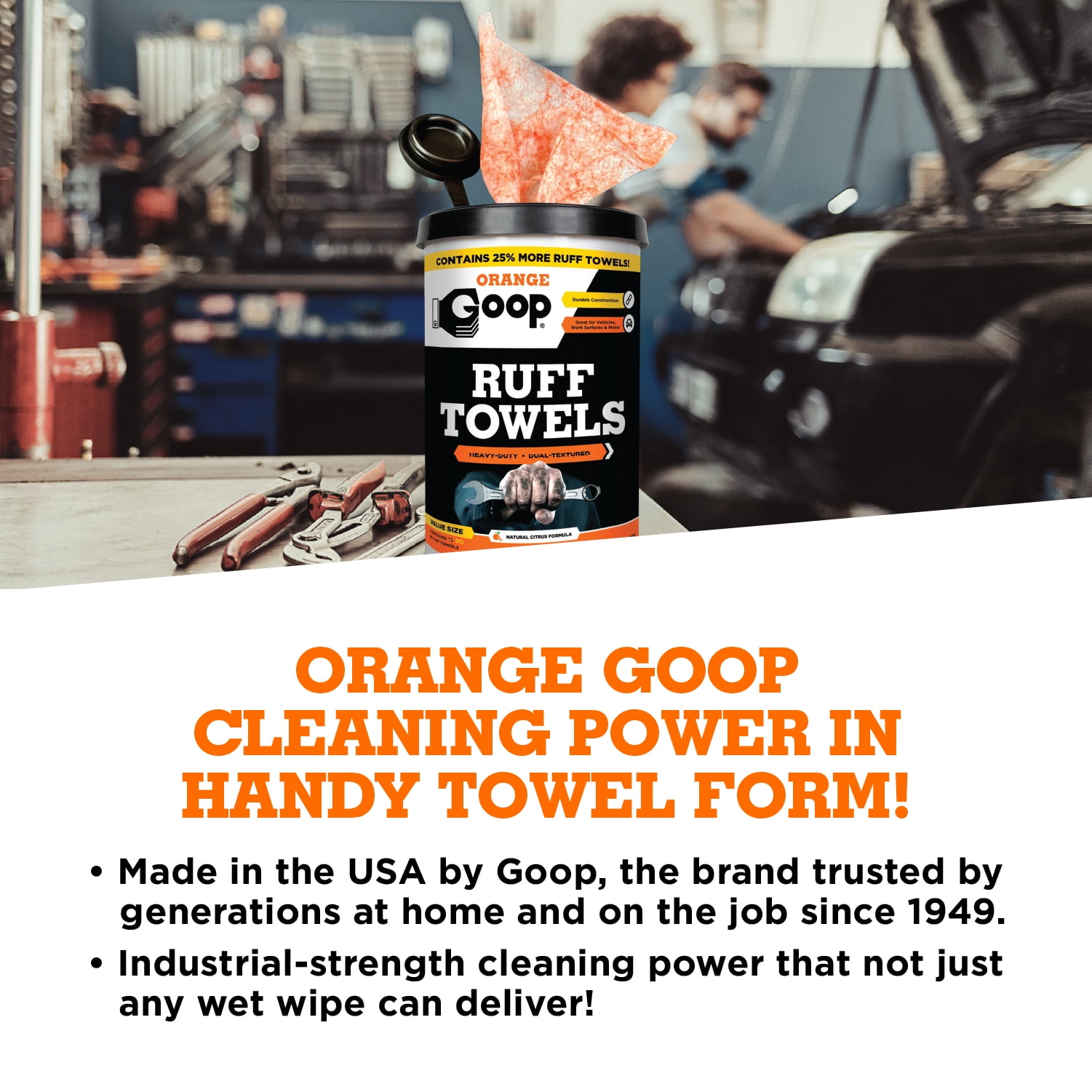 GOOP Orange Multi-Purpose Waterless Hand Cleaner Ruff Towels