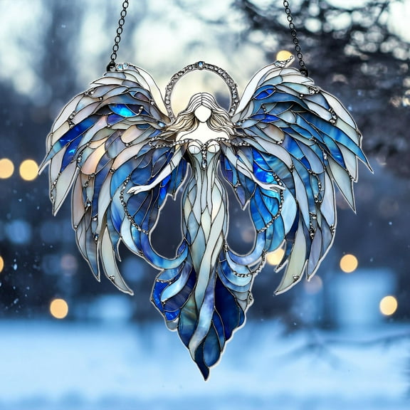 Guardian Angel Blue Angel Faux Stained Glass Suncatcher, Spiritual Religious Window Hanging Gift, Memorial Angel Ornament for Lovers 1902744577 6255