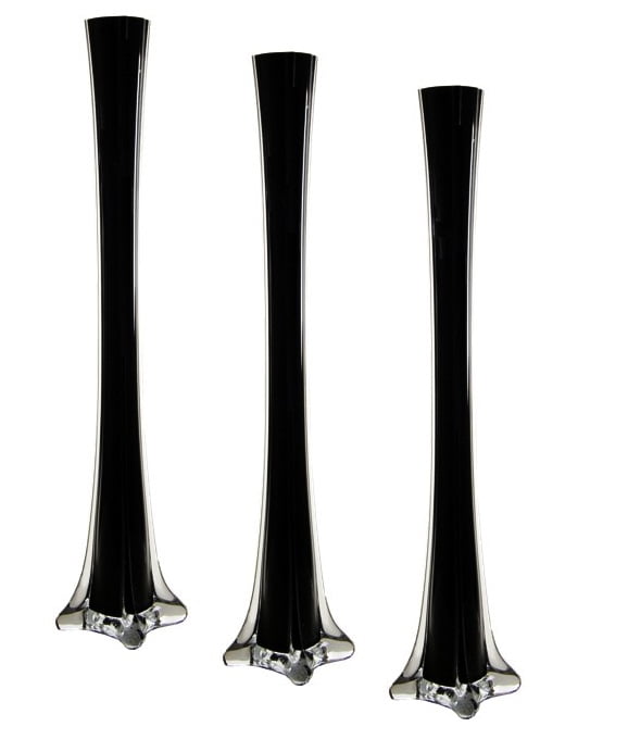 16" Black Glass Eiffel Tower Vase