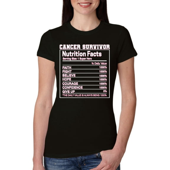 Wild Bobby Breast Cancer Survivor Nutrition Facts Breast Cancer Awareness Women Slim Fit Junior Tee, Black, Small
