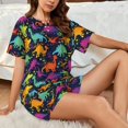 thumbnail image 4 of Balery Colorful Dinosaur Conjunto de Pijama para Mujer con Estampado, Dos Piezas de Manga Corta y Shorts, Ropa de Dormir Suave con Cuello Redondo y Bolsillos-Large, 4 of 6