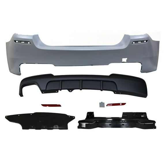 Ikon Motorsports Compatible with 11-16 F10 528i M-P Style Rear Bumper Cover Twin Muffler Single Outlet