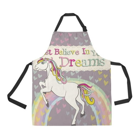 

ASHLEIGH Unicorn Rainbow Just Believe in Your Dreams Apron for Women Men Girls Chef with Pockets Motivation Card with Stars Unisex Adjustable Bib Apron Kitchen for Cooking Baking Gardening Home