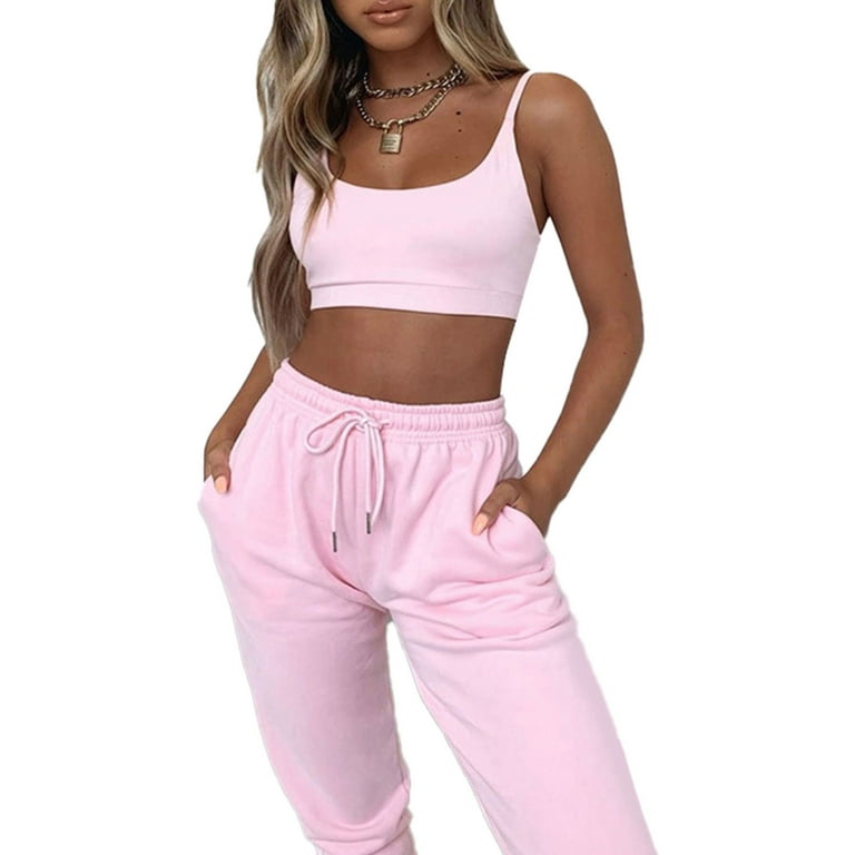 Canrulo Women's Sweatpants Drawstring Jogger Pants Cinch Bottom Trousers  Pink XL