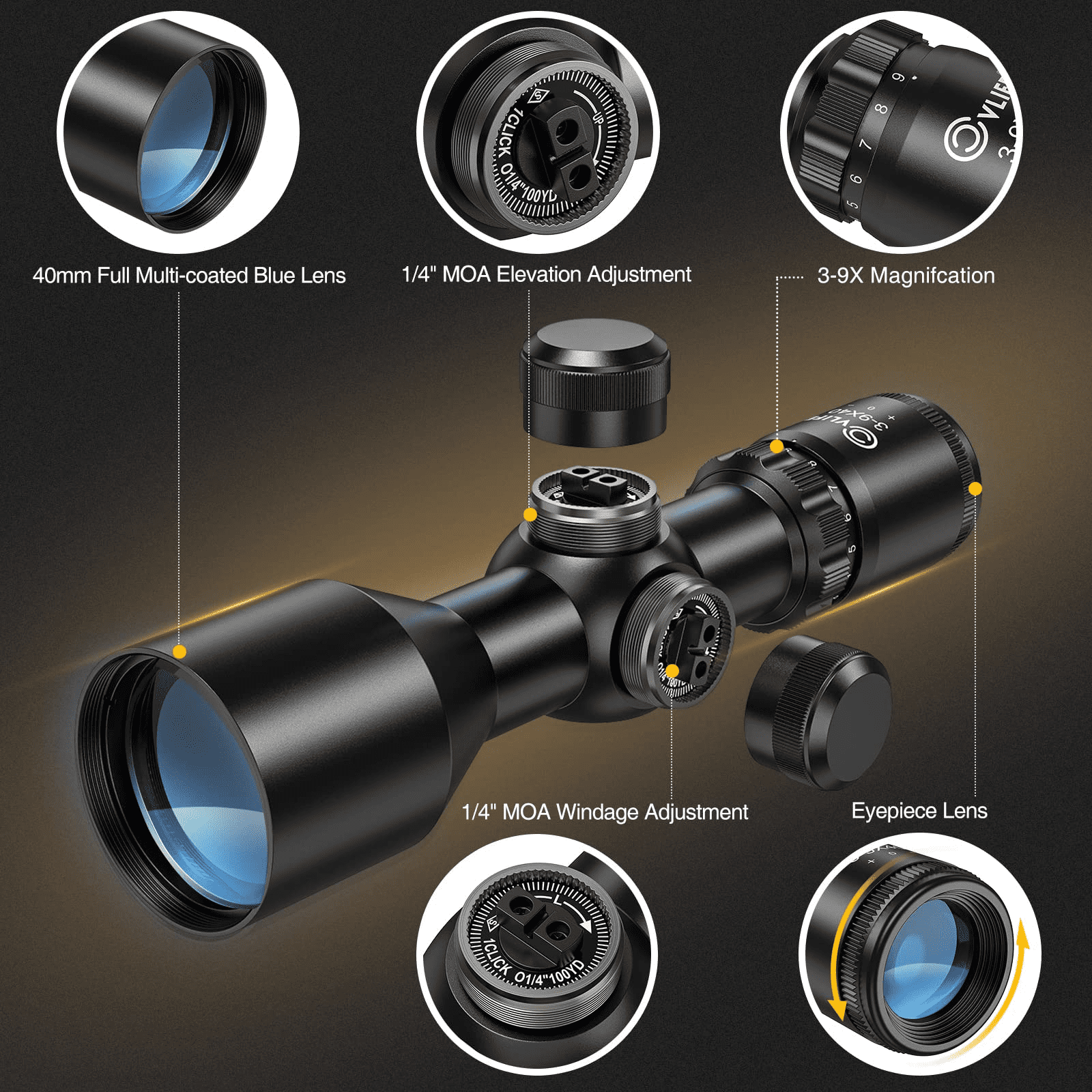 CVLIFE 3-9x40 Compact Scope Crosshair Reticle with Free Mounts