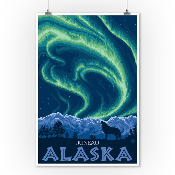 Juneau, Alaska Northern Lights Lantern Press Artwork (9x12 Art