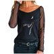 thumbnail image 1 of Camiseta de manga larga con cuello redondo y estampado de malla sólida para mujer Pompotops gfhjh16338, 1 of 1