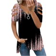 thumbnail image 2 of ICHUANYI Clearance Women's Fashion Printed Blouse V-neck Short Sleeve Loose T-shirt Zipper Tops(Black, XXL) ICHUANYI WER2023081100098, 2 of 4