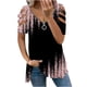 thumbnail image 2 of ICHUANYI Clearance Women's Fashion Printed Blouse V-neck Short Sleeve Loose T-shirt Zipper Tops(Black, XL) ICHUANYI WER2023081100101, 2 of 4