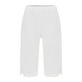 thumbnail image 2 of Yubnlvae Women's Cotton Linen Shorts High Waist Slit Pocket Casual Summer Loose Fit, White, M, 2 of 8