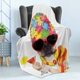 thumbnail image 4 of Crazy Soft Flannel Fleece Throw Blanket, Tropical Vacation Themed Dog Flip Flops Sunglasses and Cocktail Exotic Bulldog Pet, Cozy Plush for Indoor and Outdoor Use, 50" x 70", Multicolor, by Ambesonne, 4 of 5