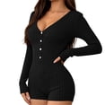 thumbnail image 4 of WLOMHUW Women's Bodycon Jumpsuit V Neck Ribbed Long Sleeve Romper with Button Front Slimming Fit Loungewear Black M, 4 of 5