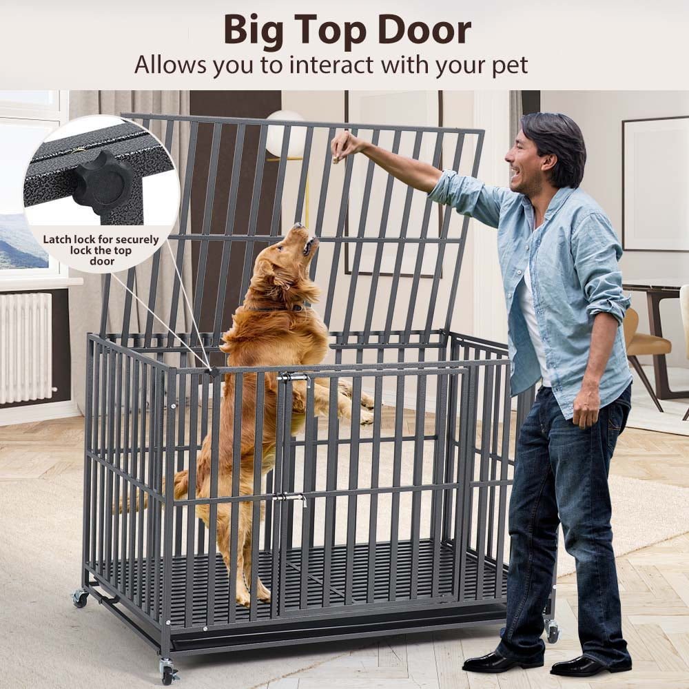 LUCKUP 48IN Heavy Duty Dog Crate 3 Doors Large Metal Dog Cage for Large & Medium Dogs