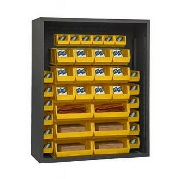 Durham 5007-42-95 12 Guage Enclosed Shelving with 42 Yellow Hook on Bins, Gray - 48 x 18 x 72 in.