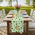 thumbnail image 4 of Saint Patrick's Day Table Runner, Spring Horseshoe Green Clovers Leaves Washable Cotton Linen Table Runners 70 Inches Long, Dresser Scarf Runner for Dining/Kitchen/Coffee/TV Stands/Cabinets 13''x70'', 4 of 9