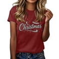 thumbnail image 2 of Frostluinai Christmas Rhinestone Tee Shirts Women Crew Neck Xmas Party Shirt Funny Letter Print Short Sleeve Tshirts S-XXL, 2 of 7