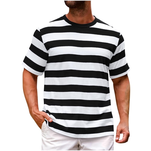 Ceisia Men's Big & Tall Striped Performance Short Sleeve Crewneck T-Shirt Moisture Wicking Casual Gym Top Black XXXL Gifts for Father