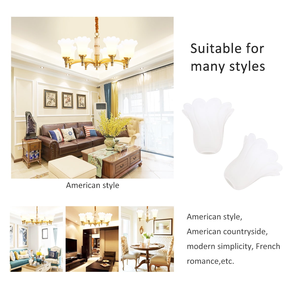 OUNONA Clear Glass Shade Replacements Floral Shape Lampshade White Glass 1Pcs 6.9*6.9in