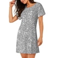 thumbnail image 2 of Fuzoiu GlitterSilver Print Women Nightgowns, Soft Comfy Lightweight Short Sleeves Sleepwear,Crew Neck Loungewear, 2 of 6