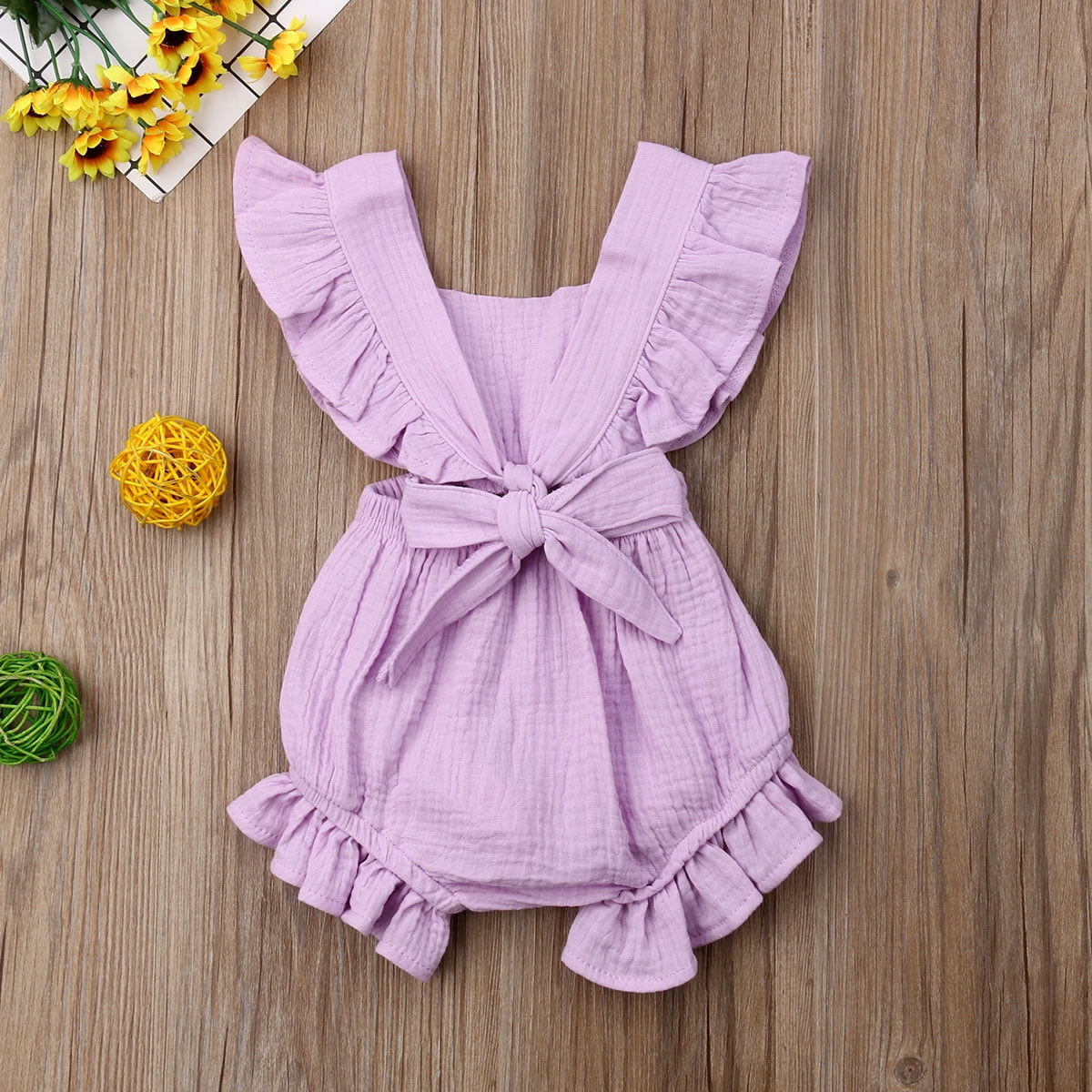 Baby Girl Solid Textured Ruffle Sleeveless Jumpsuit