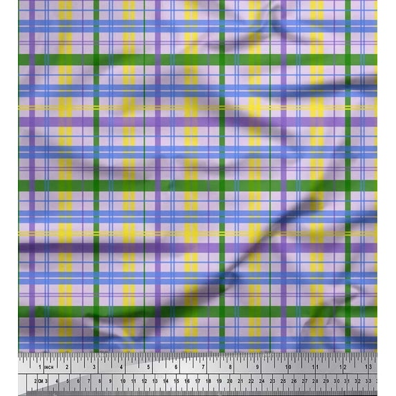 Soimoi Poly Georgette Fabric Plaid Check Print Fabric by The Yard 52 Inch Wide