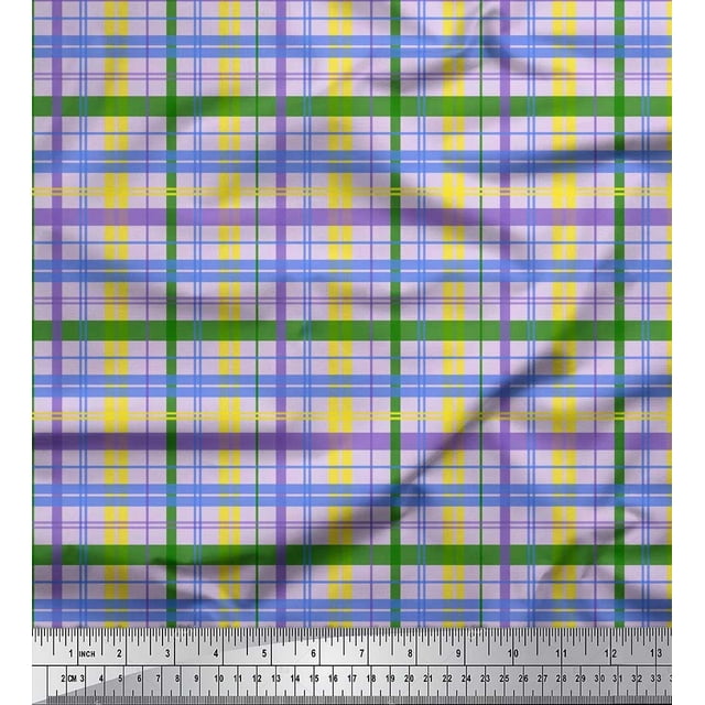 Soimoi Moss Georgette Fabric Plaid Check Printed Fabric 1 Yard 42 Inch Wide