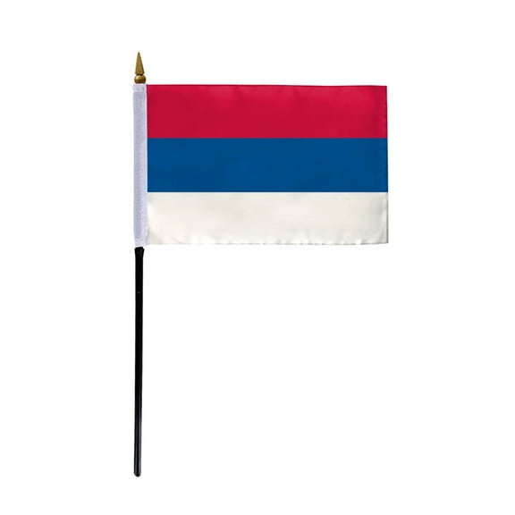 AGAS Small Serbia Flag 4x6 inch mounted onto 11 inch Plastic Pole Polyester Fabric Stitched Edges Serbia Desk Flags