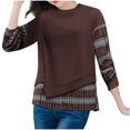 thumbnail image 2 of Karight Fleece Lined Round Neck Sweatshirt Women's Plaid Fake Two-Piece Top Women's Clothing, 2 of 4