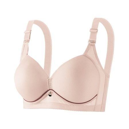 REORIAFEE Bras for Women Push up No Wires Wirefree Gathered Together Bras Striped Adjustable Straps Brassiere Breathable Spaghetti Straps Comfy Corset Underwear Classic Lingerie Pink XXL