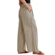 thumbnail image 4 of Pantalones de rayas de tiro alto y pierna ancha para mujer INSPIRE CHIC, con cordón, sueltos de algodón, color camel, 4 of 5