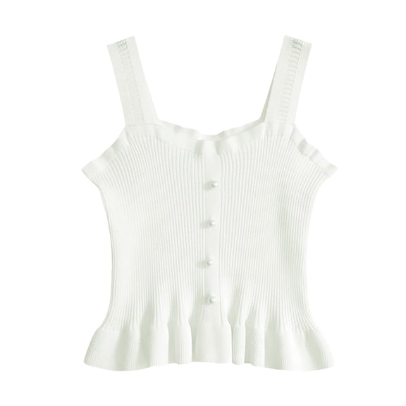EnJoCho Girls Ribbed Knit Cam𝗂 Top Strap Button Front Spaghetti Strap Lettuce Fitted Sleeveless Crop Top for Kids Teens Blouse Girls Sleeveless Tank Top Holiday