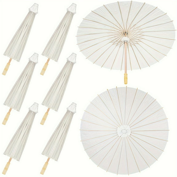 12-Pack 33" White Paper Umbrellas - Large Decorative Parasols for Weddings | DIY Oiled Painting Crafts | Photo Props & Graduation Decor