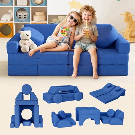 Noelse 14-Piece Kids Modular Play Couch, Blue