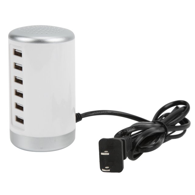 Hub de carga 6 puertos 30W Carga rápida Reconocimiento inteligente Estación de carga USB para tabletas Enchufe de EE. UU. 100-240 V Blanco