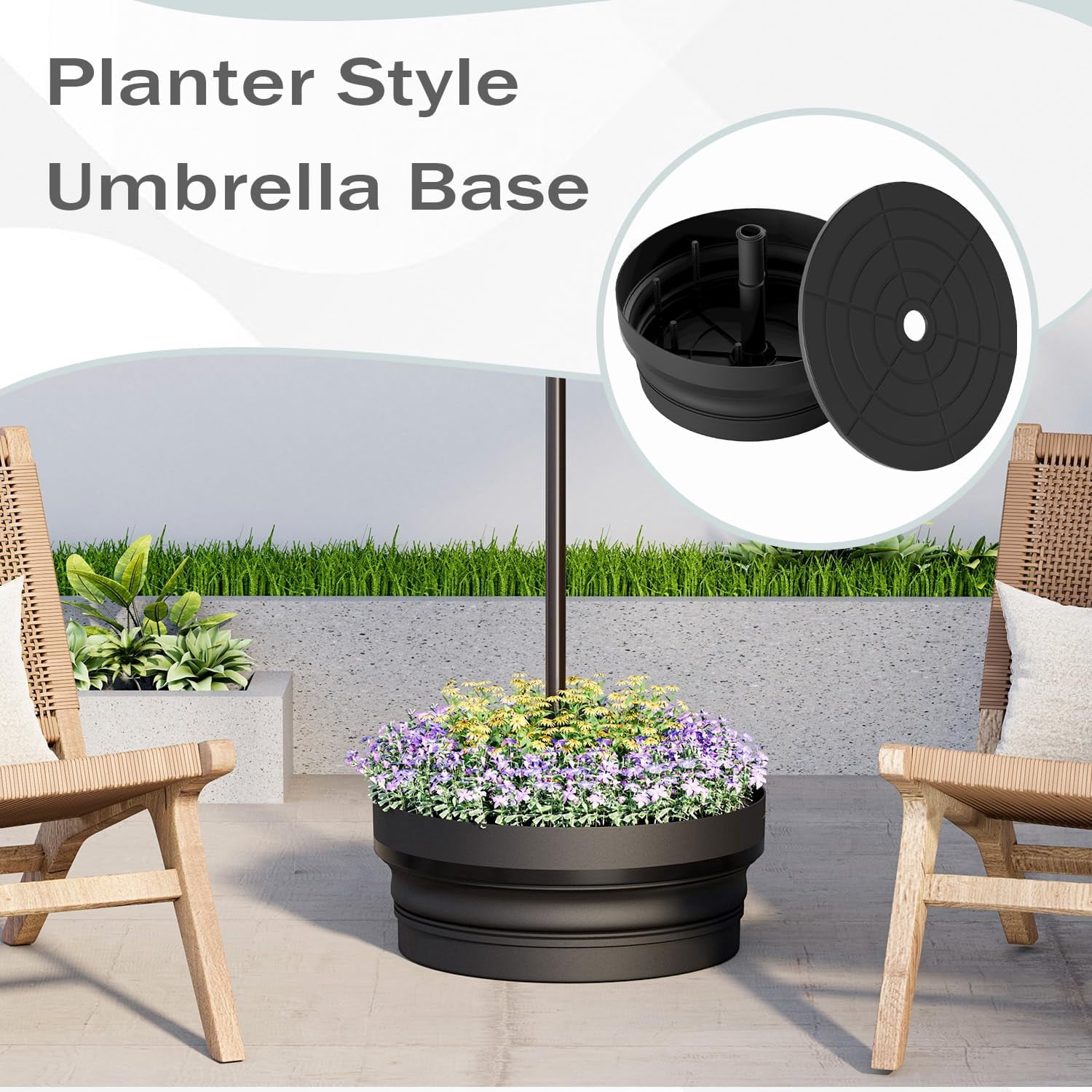 UPHYB 110lbs Outdoor Umbrella Base, Foldable Weighted Patio Umbrella Stands, HDPE Umbrella Base Suitable with 1.26''-1.89'' Pole Sizes, Heavy Duty water sand Base for Patio, Garden, Balcony