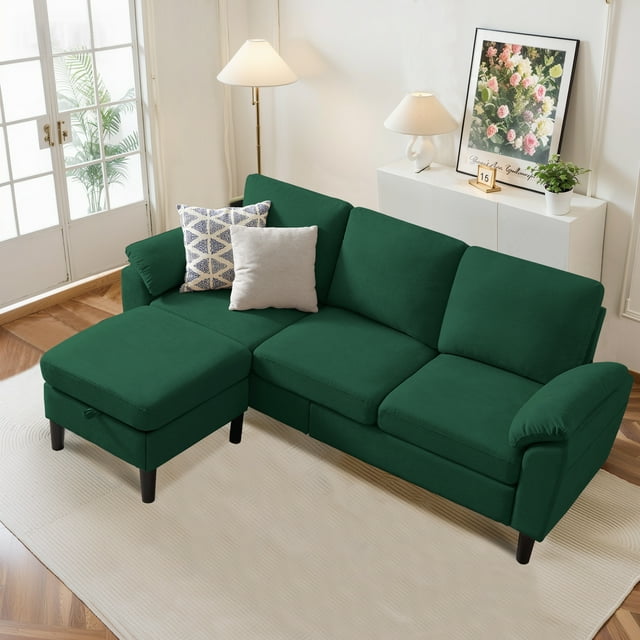Pingliang Home Canapé Sectionnel de 80 Pouces, en L à 3 Places avec Ottomane de Rangement Réversible et Poches Latérales, Canapé Moderne en Tissu Polyester pour Salon, Appartement, Bureau, Studio, Petit Espace