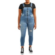 Dollhouse Juniors' Plus Size Zip Front Destructed Denim Overall