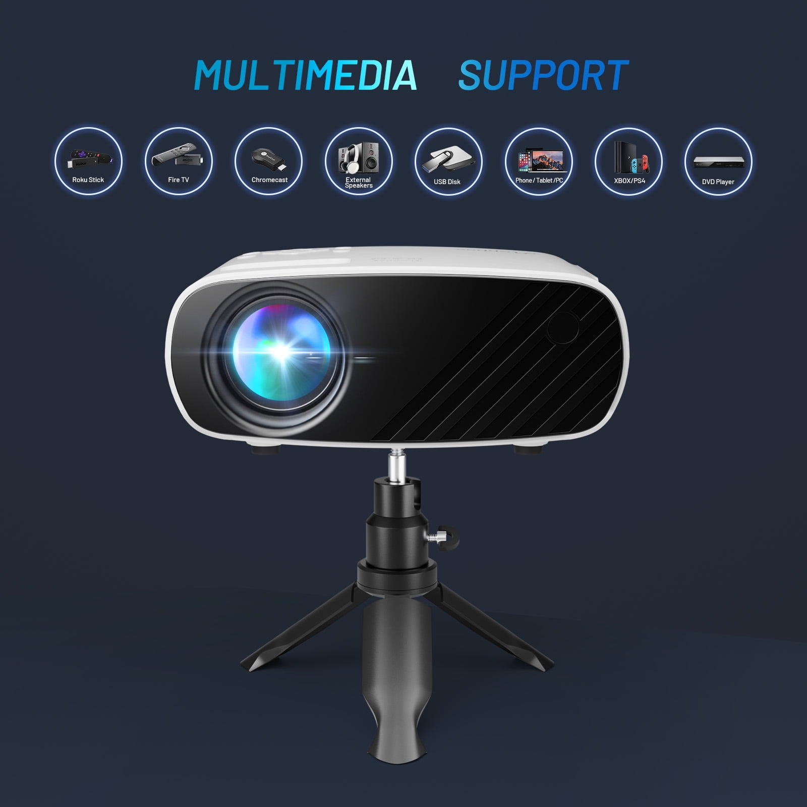 Mini Projector(Tripod and Bag Included),4K Support Native 1080P Portable Movie Projector Compatible with Android/iOS/Windows/TV Stick/HDMI/USB