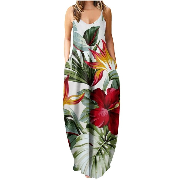 Vestido largo de camisola con bolsillo para mujer con cuello en V y estampado sin mangas a la moda para mujer sexy Pompotops ghjkhdj7389