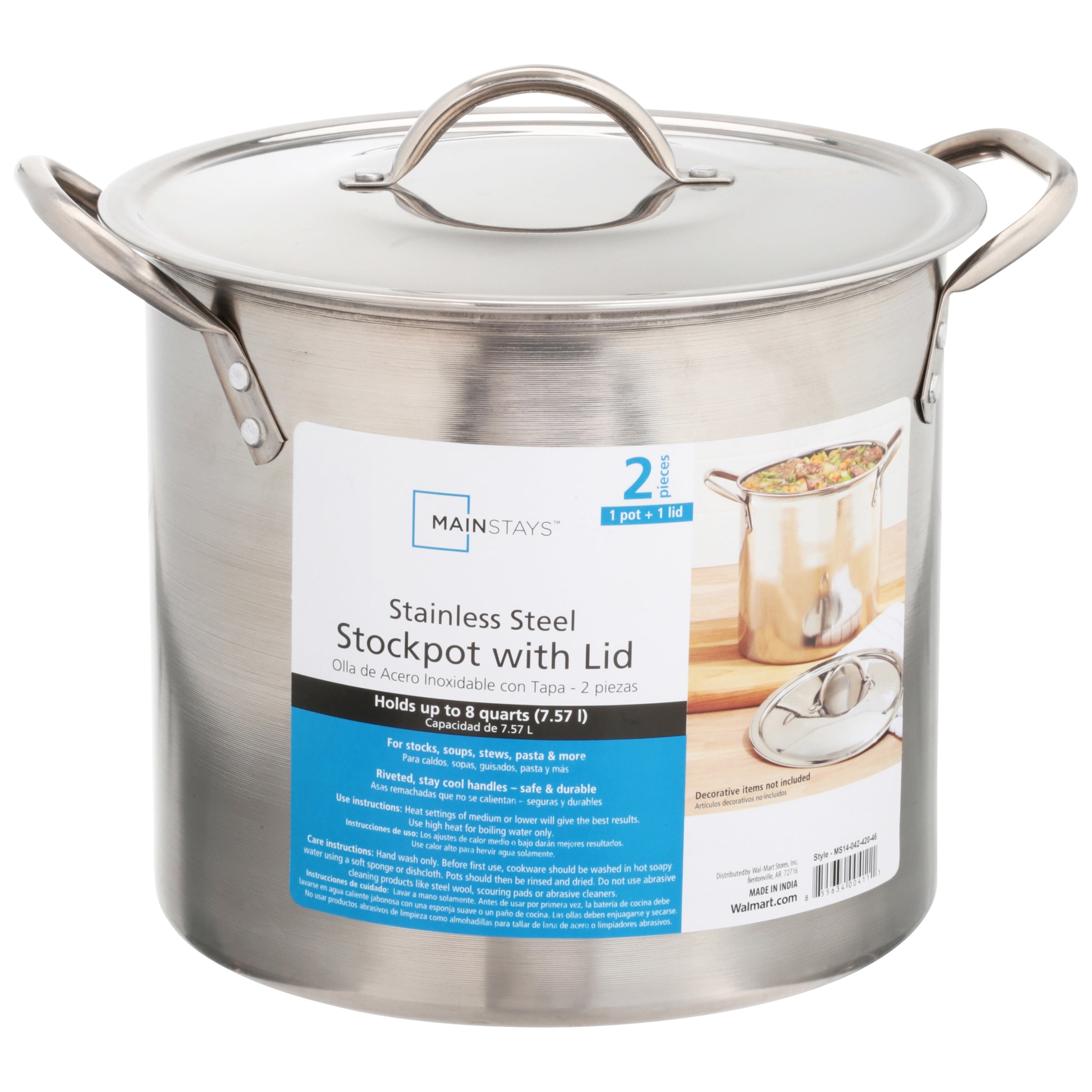 Mainstays 8-Qt Stainless Steel Stock Pot with Metal Lid 