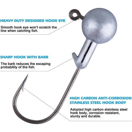 UBSWF-Round Jig Head Jig Head Hooks for Freshwater Saltwater Fishing Swimbait Jig Heads with Fishing Box for Trout Bass Fishing Crappie Pro Jig Heads