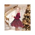 thumbnail image 4 of Sunny Fashion Girls Dress Burgundy Velvet Tartan Snowflake Tulle Bow Long Sleeve Christmas Winter 8 Years, 4 of 8