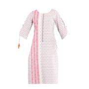 White Round Neck Printed Kurta-Medium
