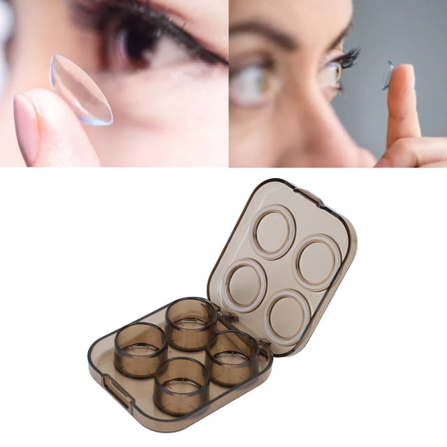 Contact Lens Case, Transparent Contact Lenses Container Protective Tweezer Clip Kit Plastic for Travel for Office Brown