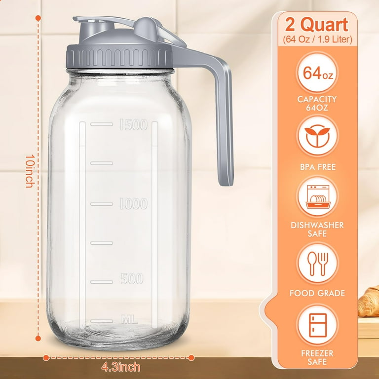3 Pack 64oz Glass Mason Jar Pitchers with Lids,Sun Tea Pitchers for  Outside,Ice Tea Pitcher for Fridge,2 Quart Pitcher for Cold Brew,Breast  Milk,Lemonade,Coffee,Flavored Water,Airtight Lids(Gray) - Walmart.com